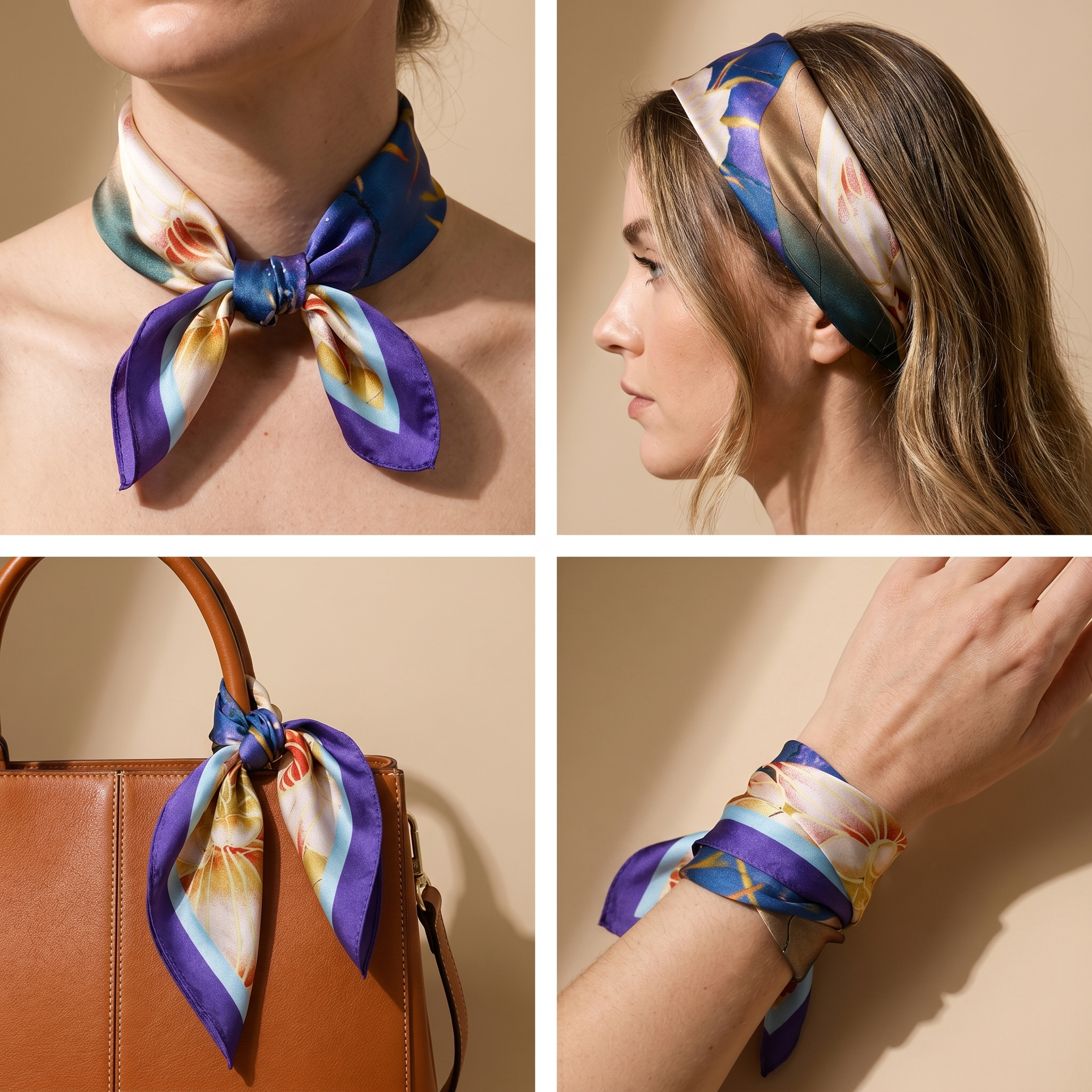 Bracksley multicolor floral satin scarf for women, 27 inch square — view 3