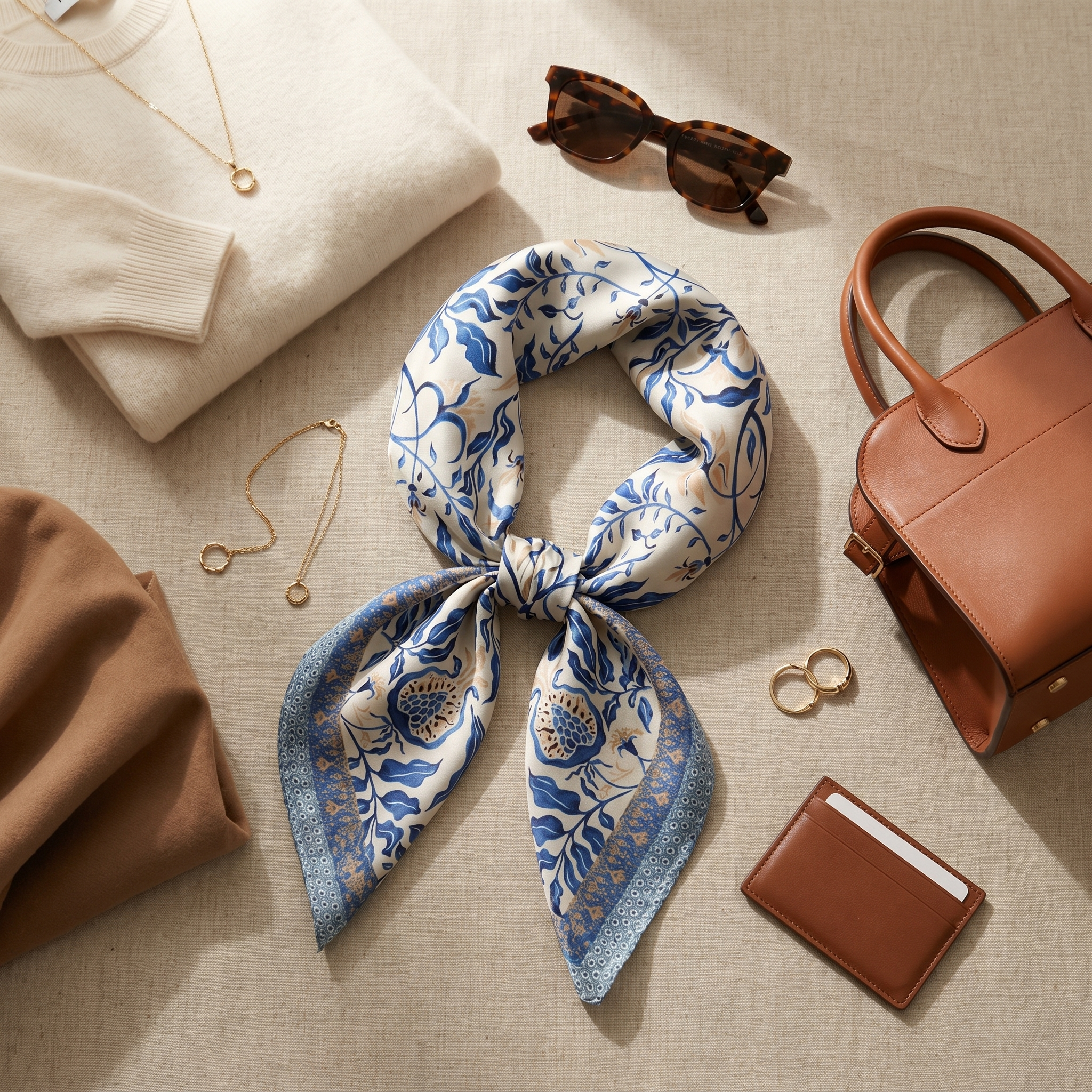 Bracksley blue floral satin scarf for women, 27 inch square — view 2