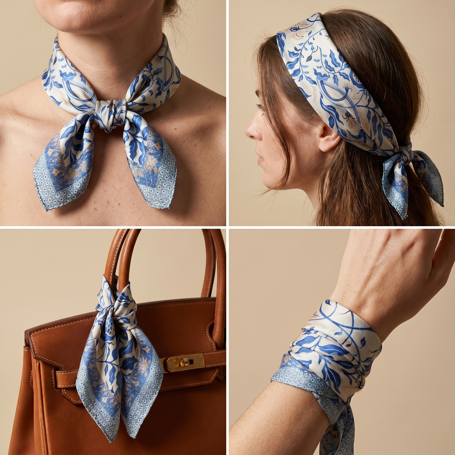 Bracksley blue floral satin scarf for women, 27 inch square — view 3