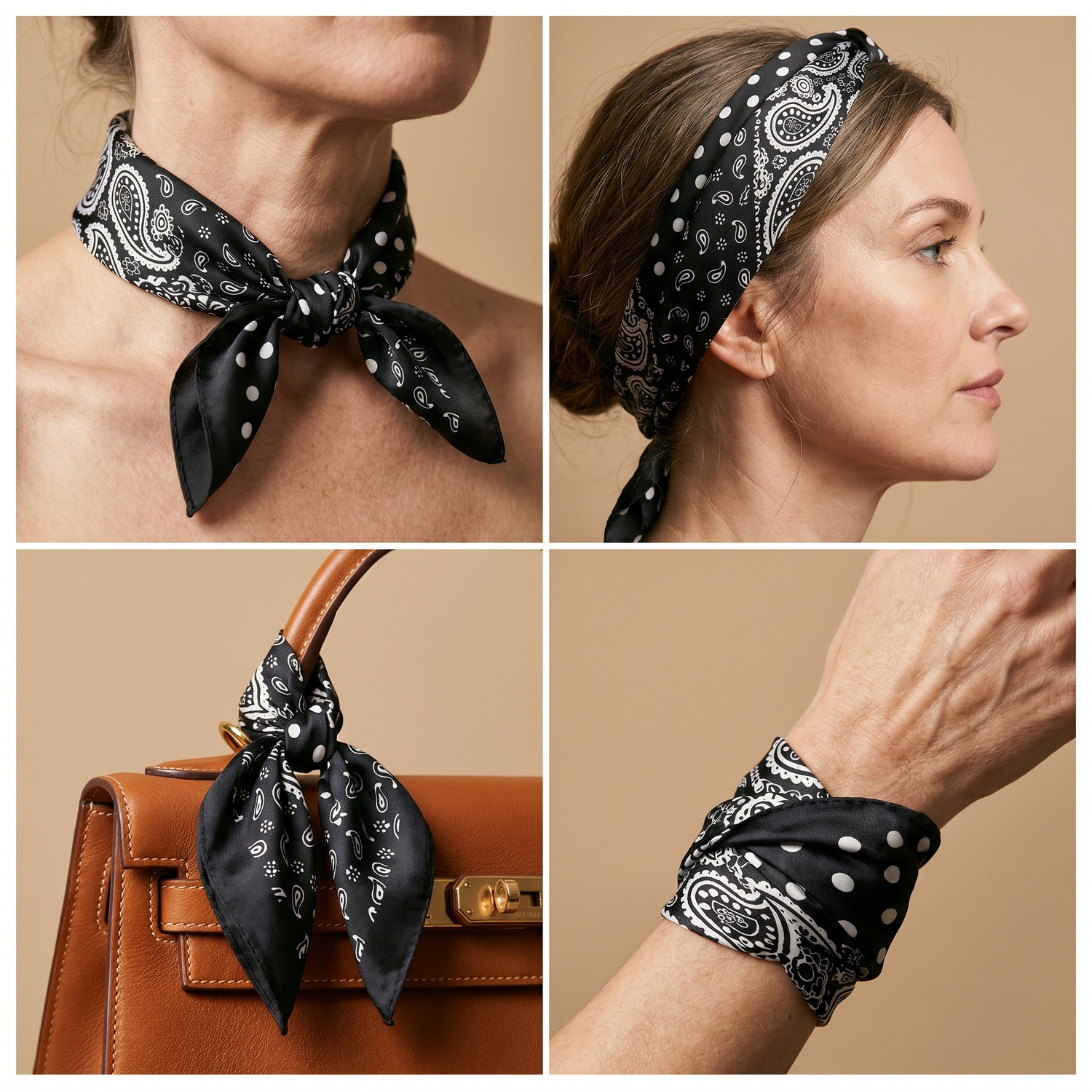 Bracksley black paisley satin scarf for women, 27 inch square — view 3