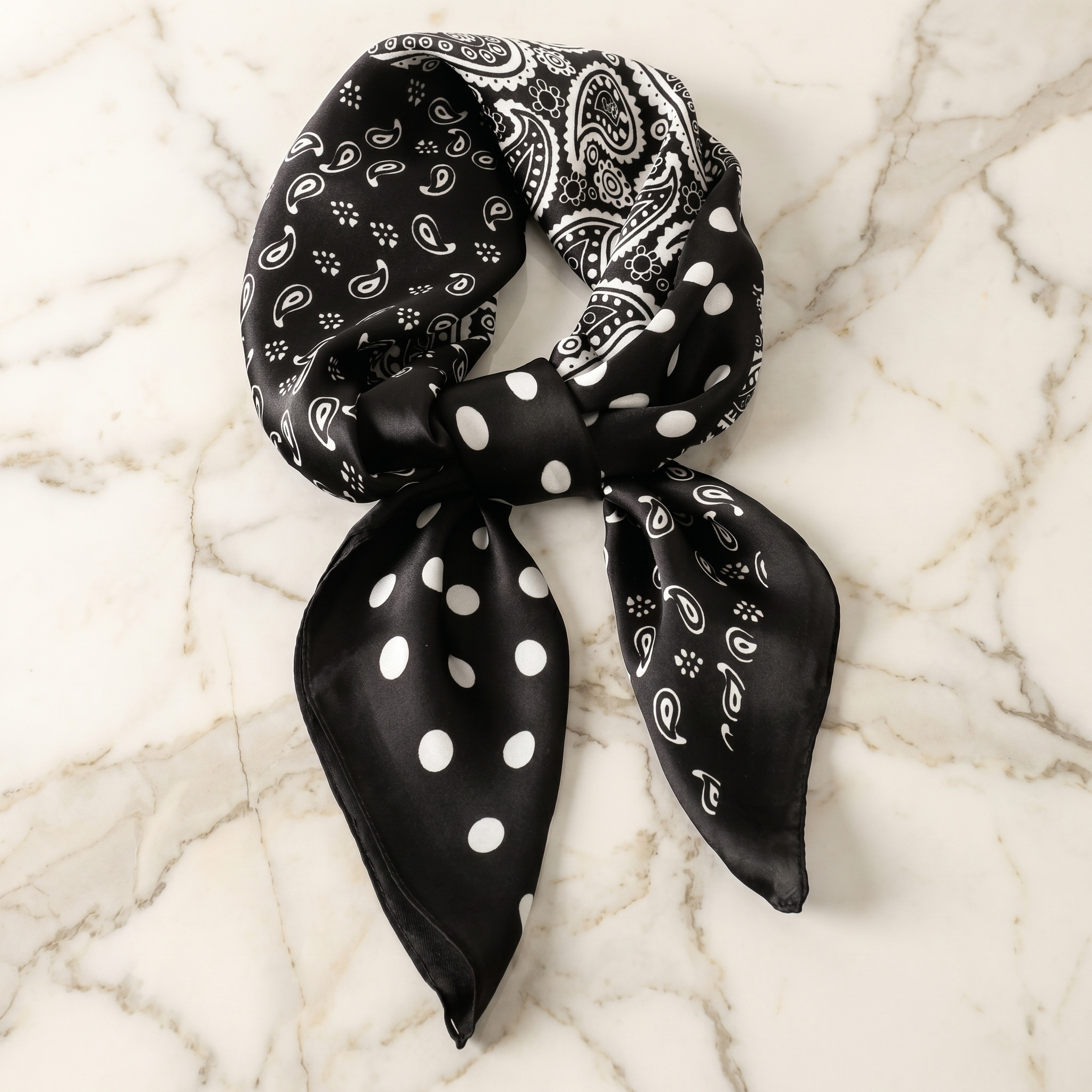 Bracksley black paisley satin scarf for women, 27 inch square — view 1