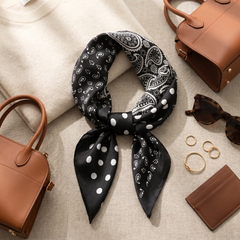 Bracksley black paisley satin scarf for women, 27 inch square — view 2