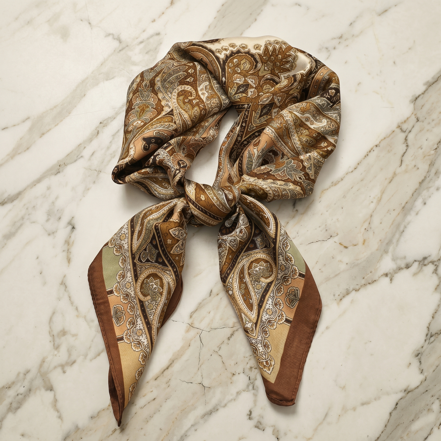 Bracksley beige paisley satin scarf for women, 27 inch square — view 1