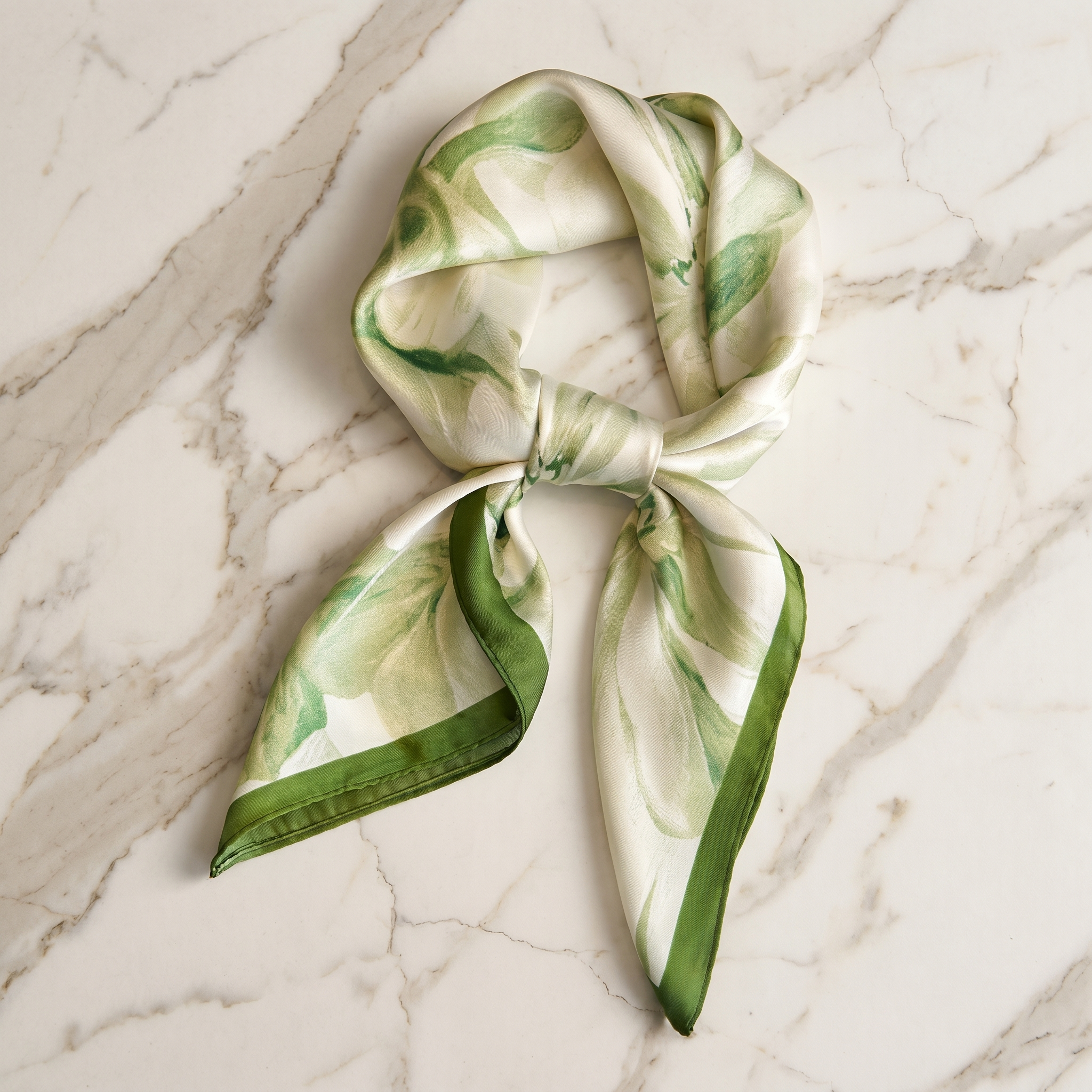 Bracksley green floral satin scarf for women, 27 inch square — view 1
