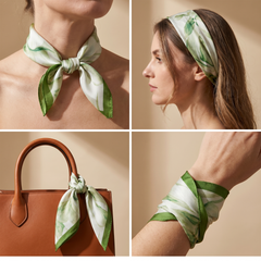 Bracksley green floral satin scarf for women, 27 inch square — view 3