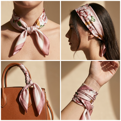 Bracksley pink floral satin scarf for women, 27 inch square — view 3