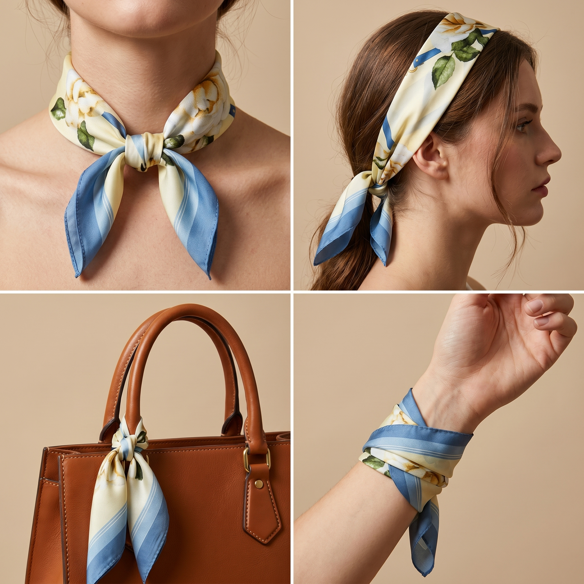 Bracksley multicolor floral satin scarf for women, 27 inch square — view 3