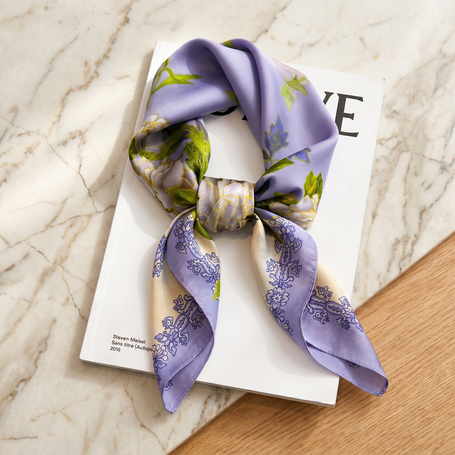 Bracksley purple floral satin scarf for women, 27 inch square — view 1