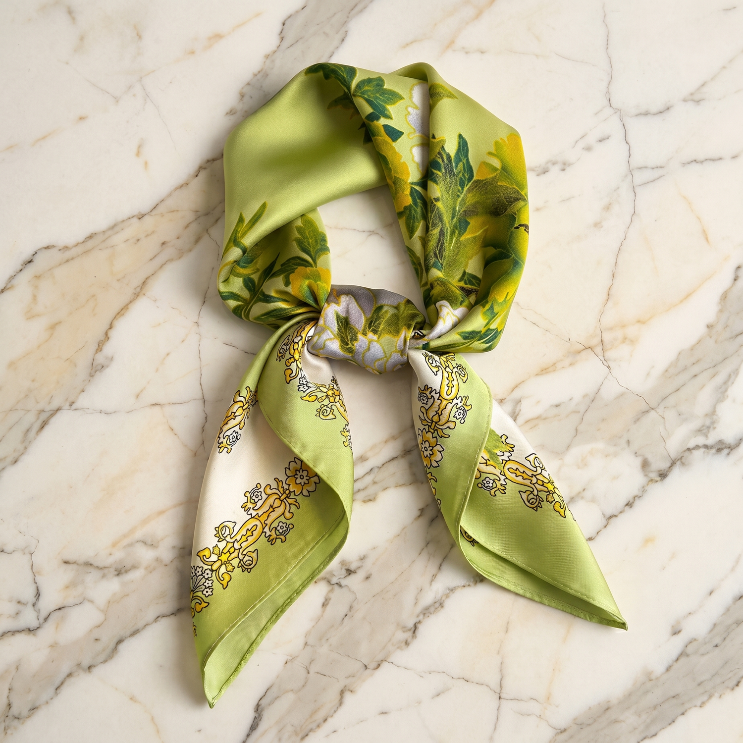 Bracksley green floral satin scarf for women, 27 inch square — view 1