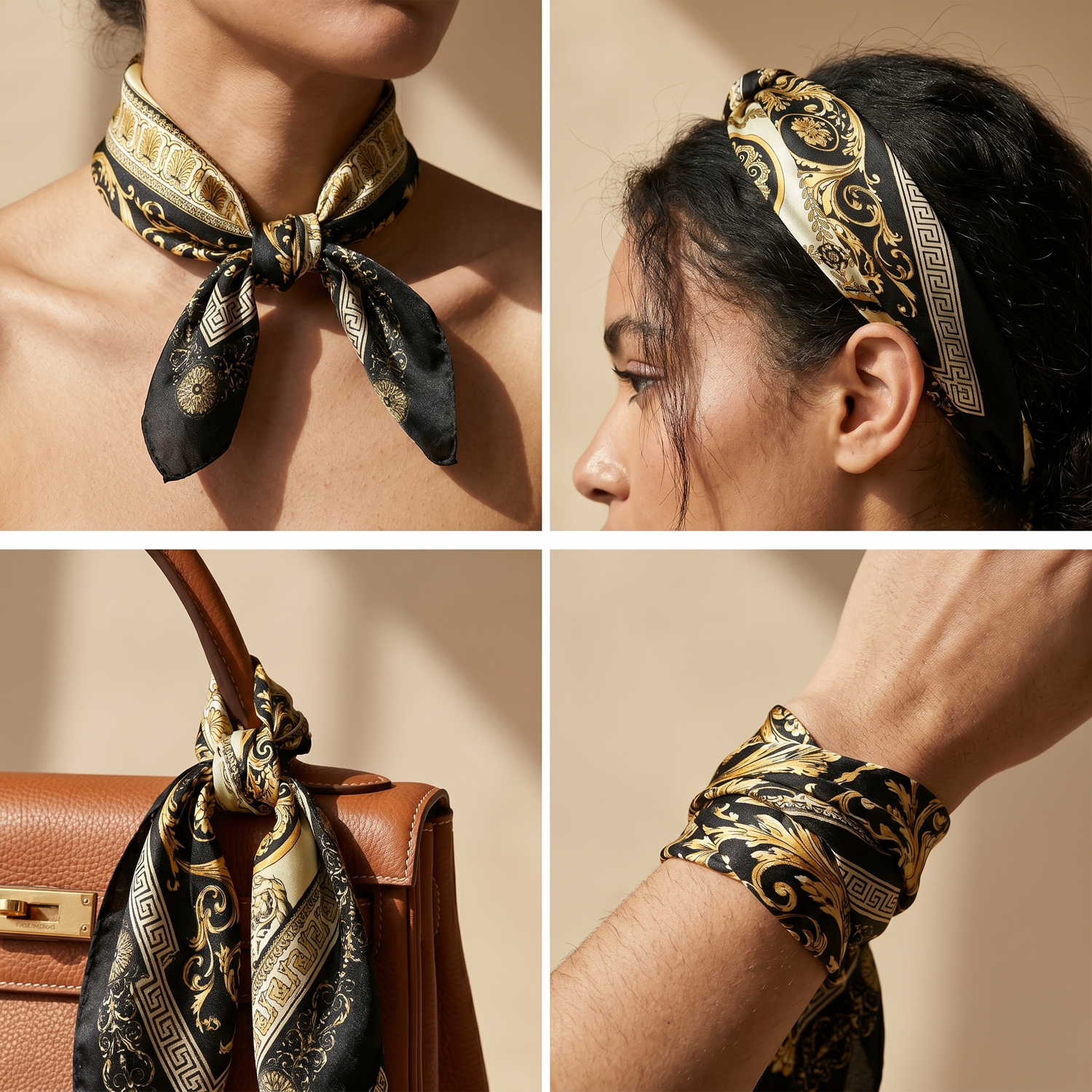 Bracksley gold klassisch satin scarf for women, 27 inch square — view 3