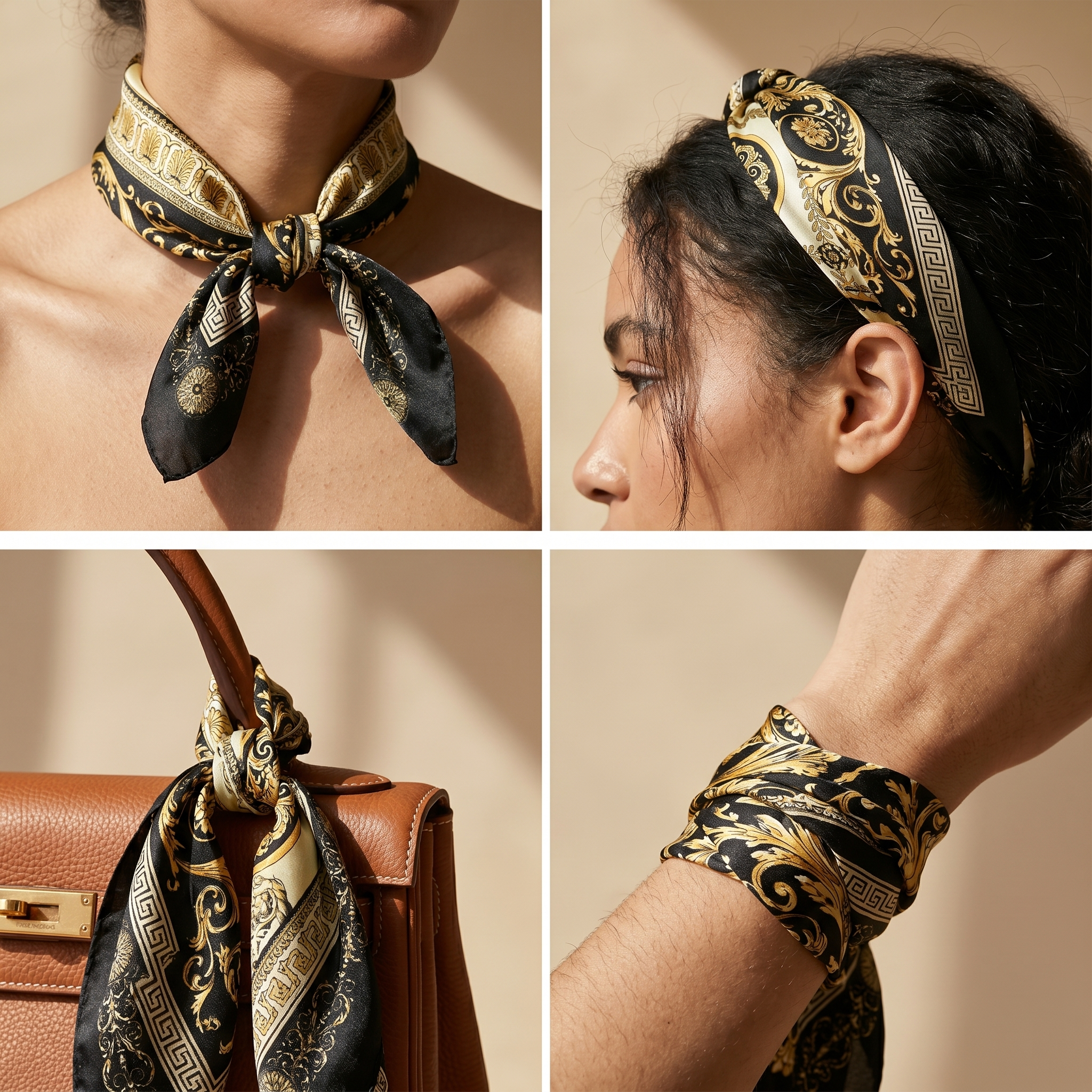 Bracksley gold klassisch satin scarf for women, 27 inch square — view 3