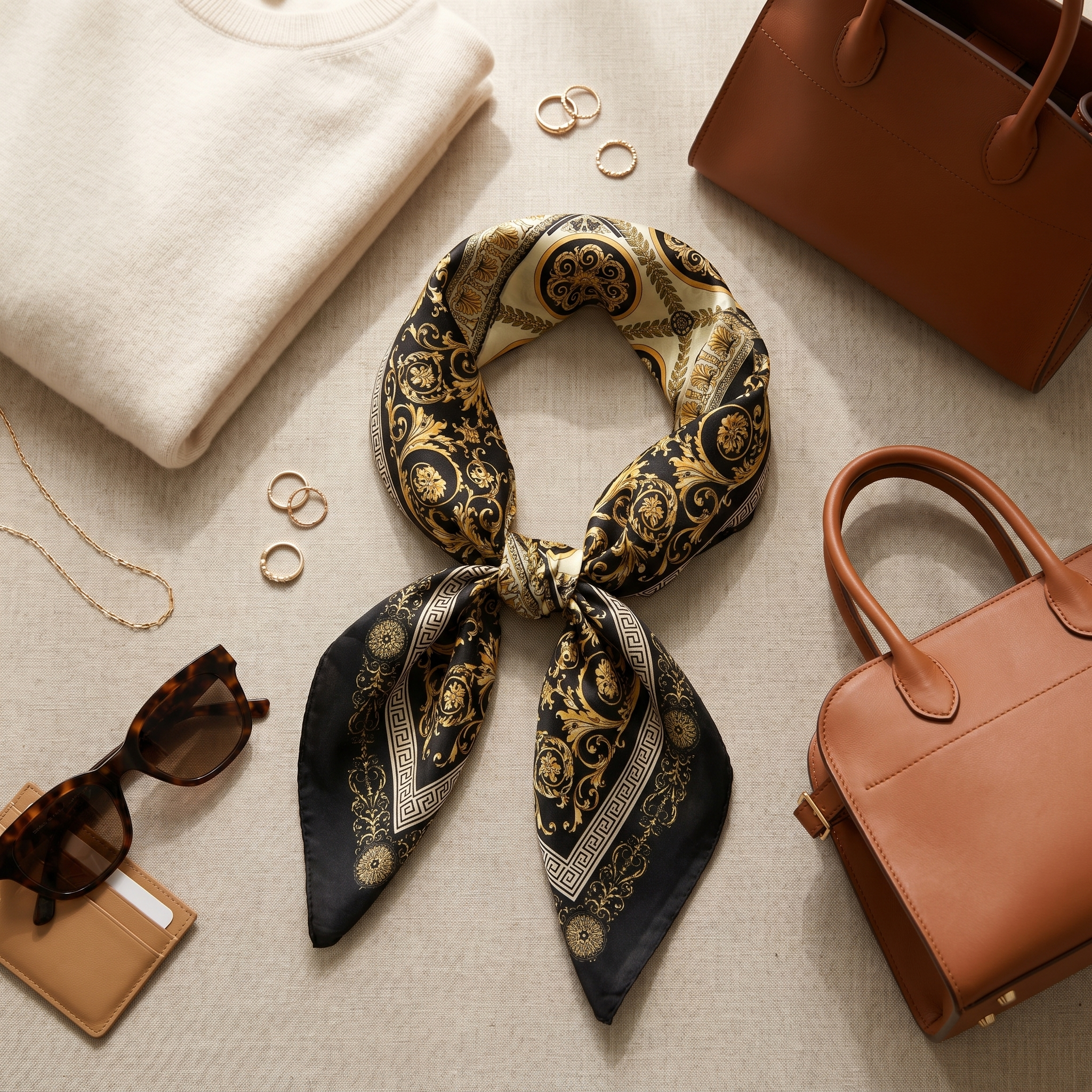 Bracksley gold klassisch satin scarf for women, 27 inch square — view 2