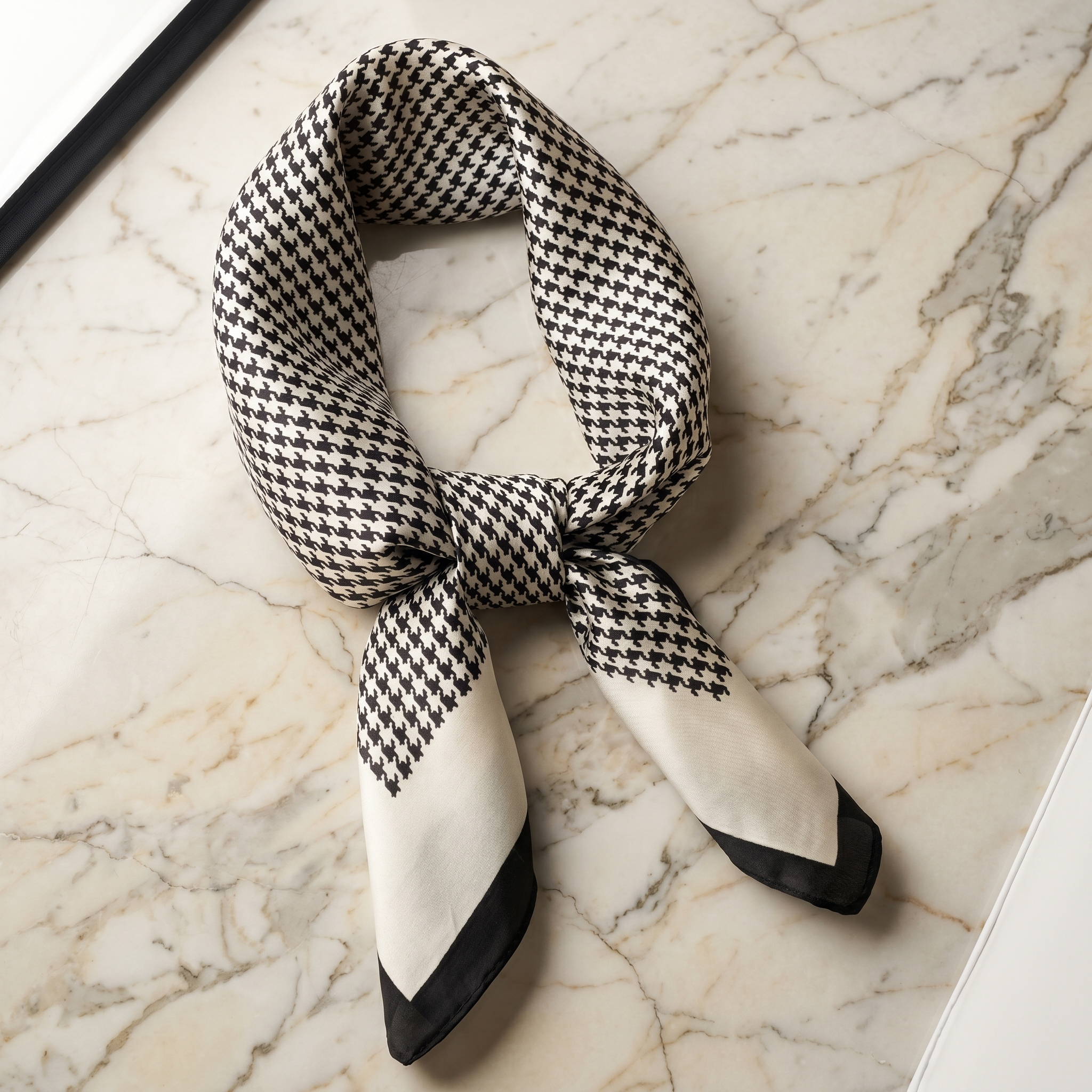 Bracksley black geometric satin scarf for women, 27 inch square — view 1