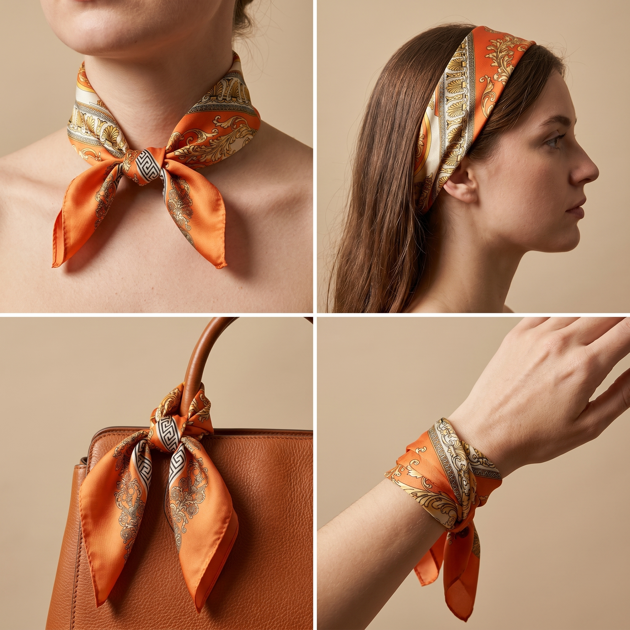 Bracksley orange klassisch satin scarf for women, 27 inch square — view 3