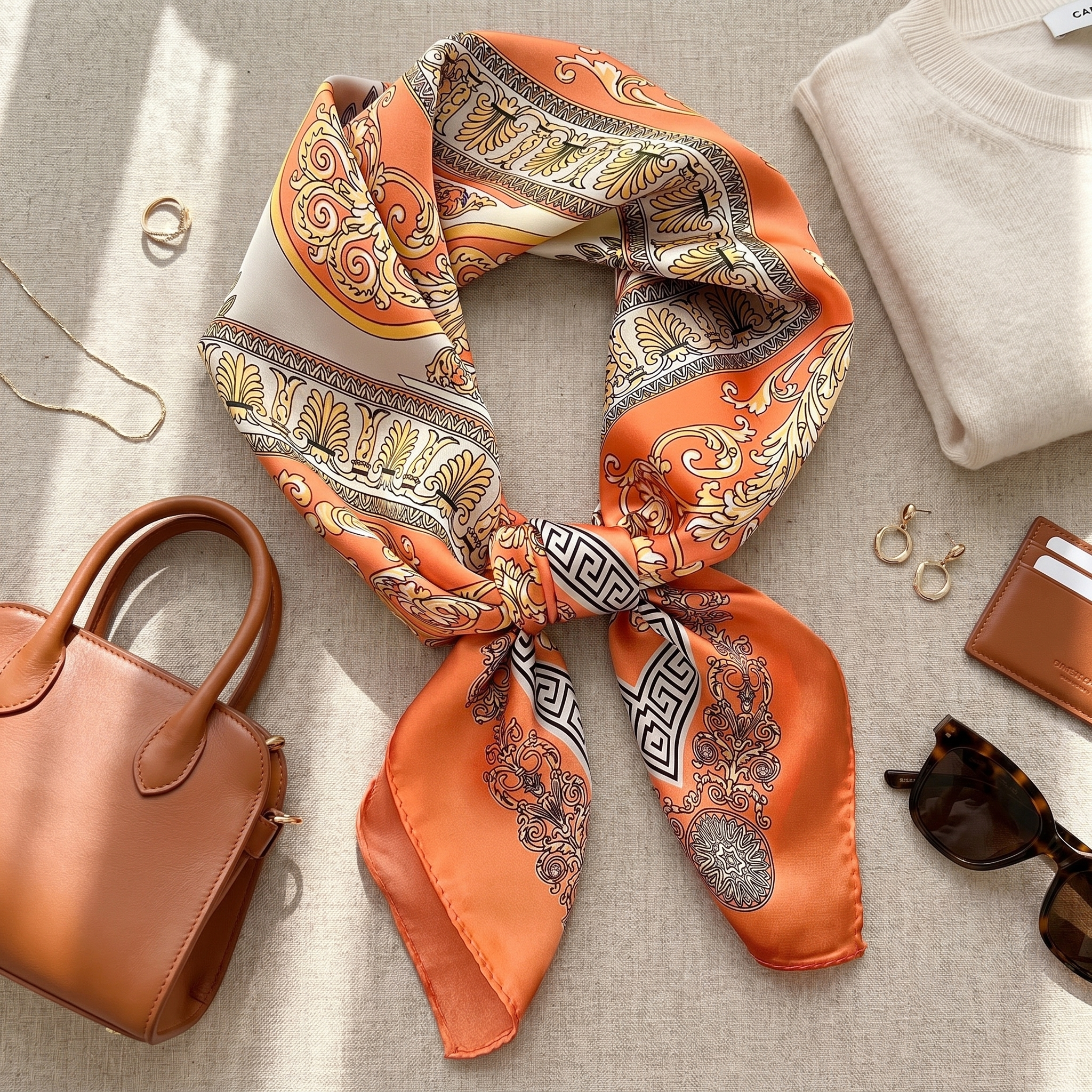 Bracksley orange klassisch satin scarf for women, 27 inch square — view 2