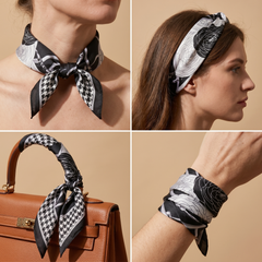 Bracksley black abstract satin scarf for women, 27 inch square — view 3