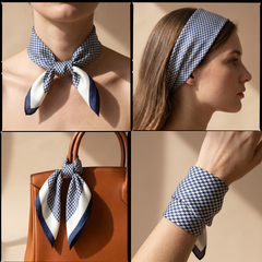 Bracksley blue geometric satin scarf for women, 27 inch square — view 3