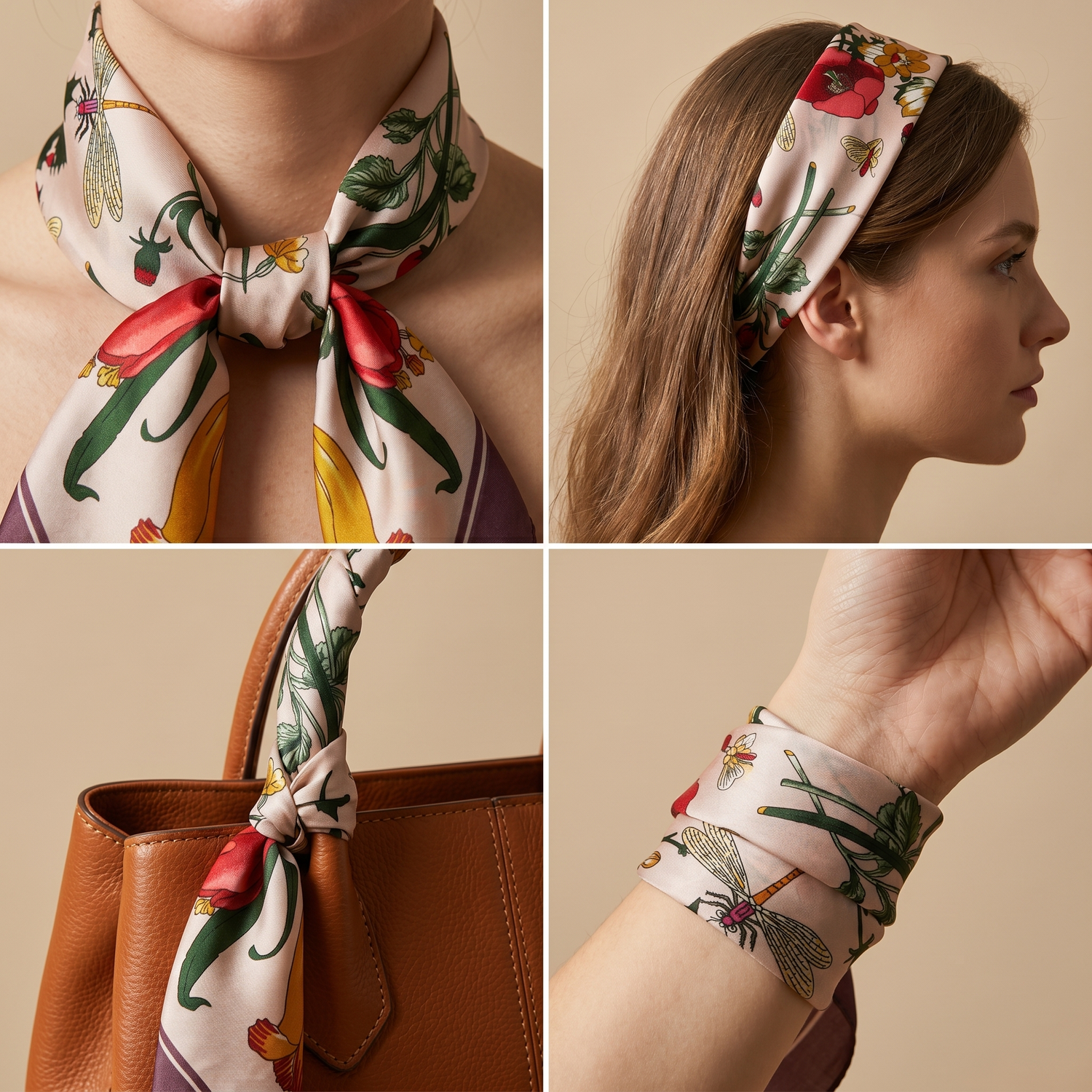 Bracksley multicolor floral satin scarf for women, 27 inch square — view 3