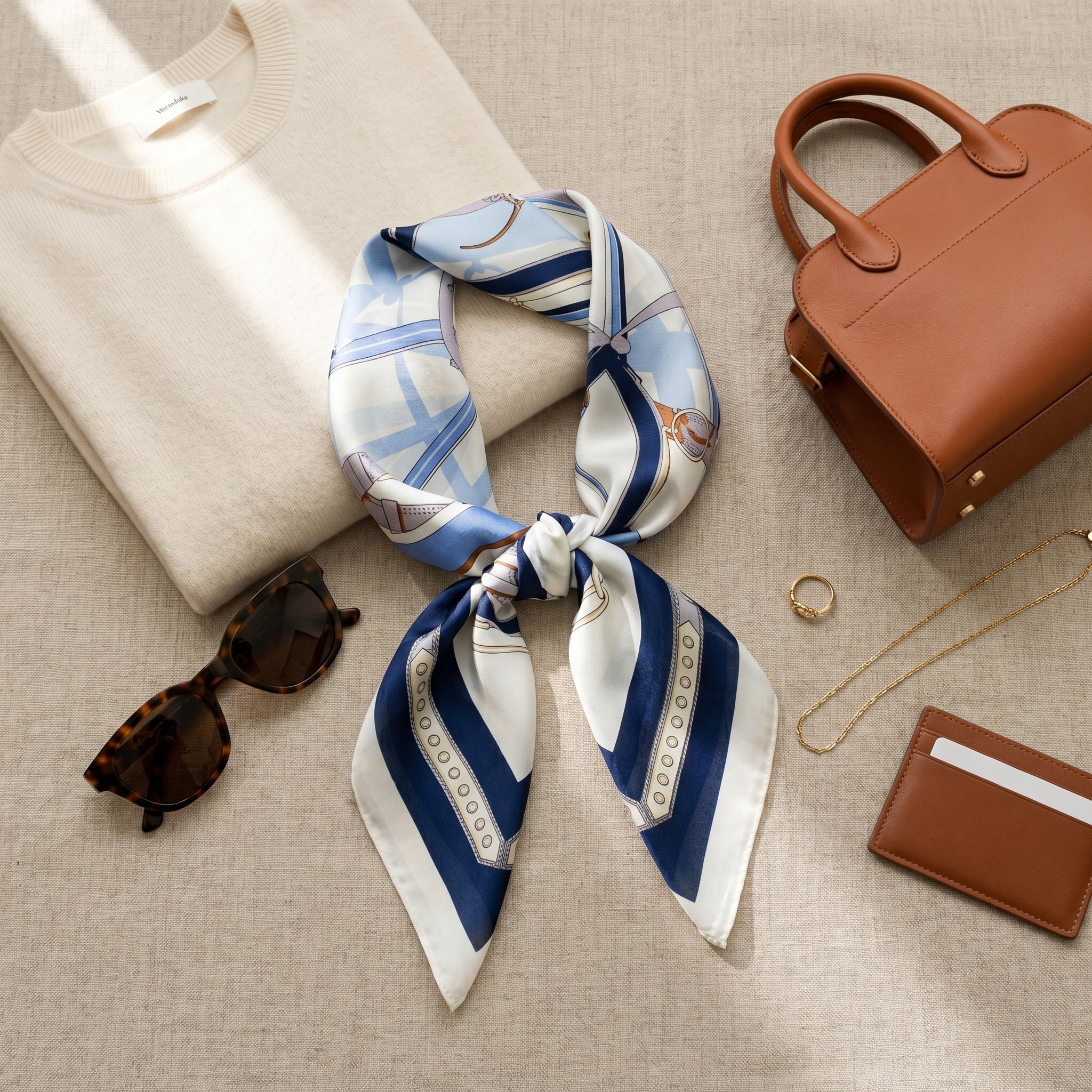Bracksley blue klassisch satin scarf for women, 27 inch square — view 2