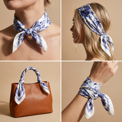 Bracksley blue floral satin scarf for women, 27 inch square — view 3