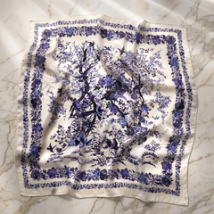 Bracksley blue floral satin scarf for women, 27 inch square — view 1
