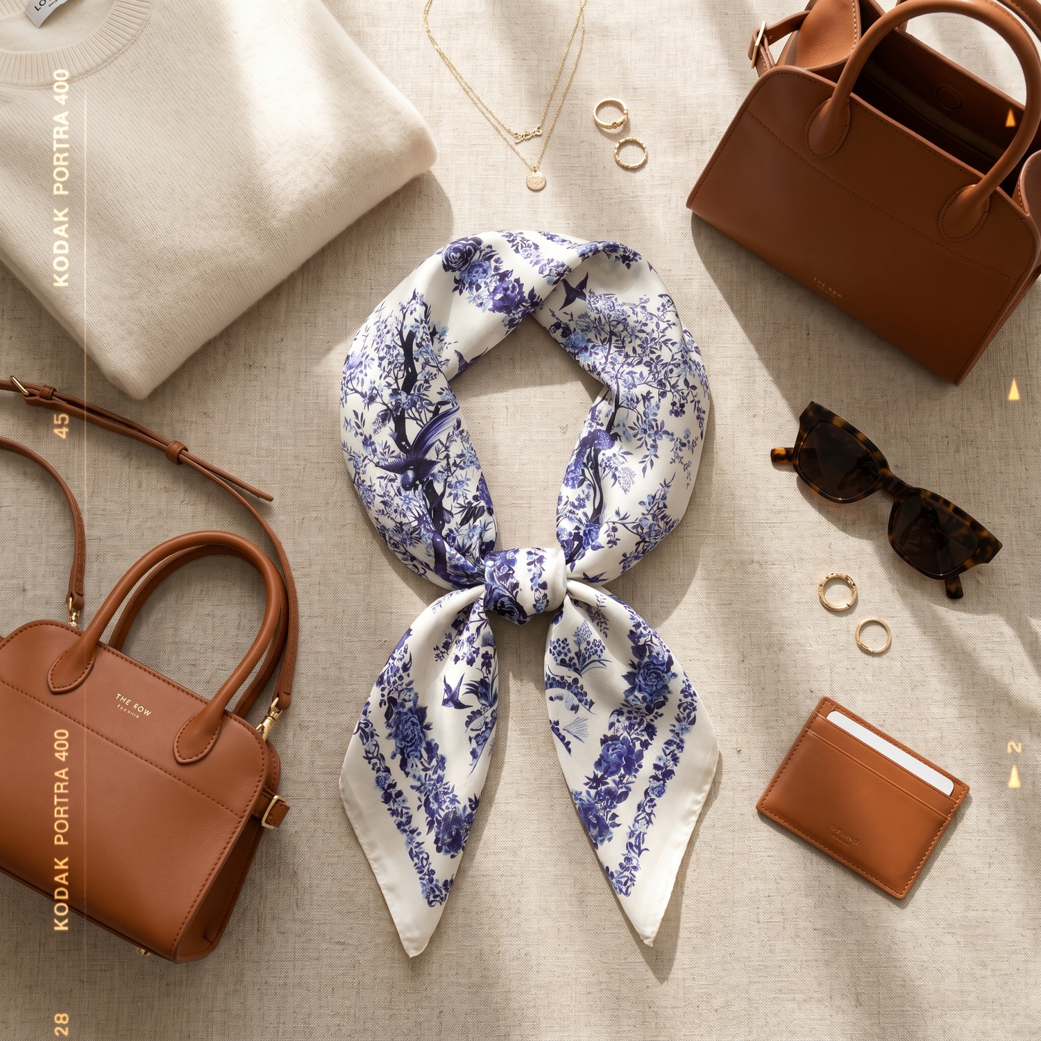 Bracksley blue floral satin scarf for women, 27 inch square — view 2