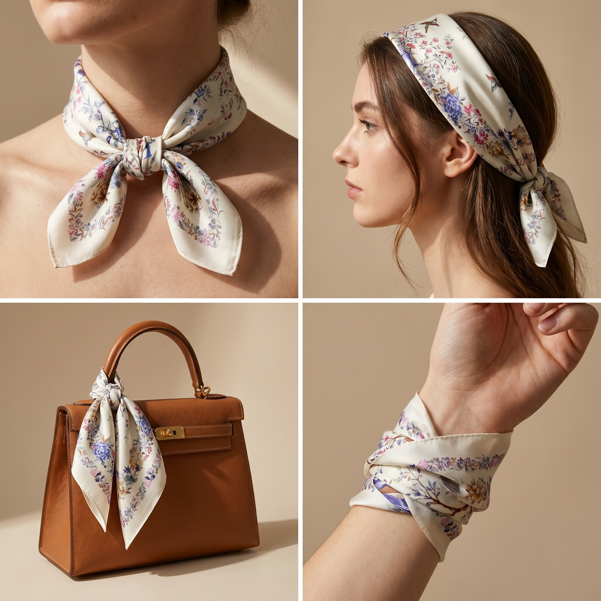 Bracksley multicolor floral satin scarf for women, 27 inch square — view 3