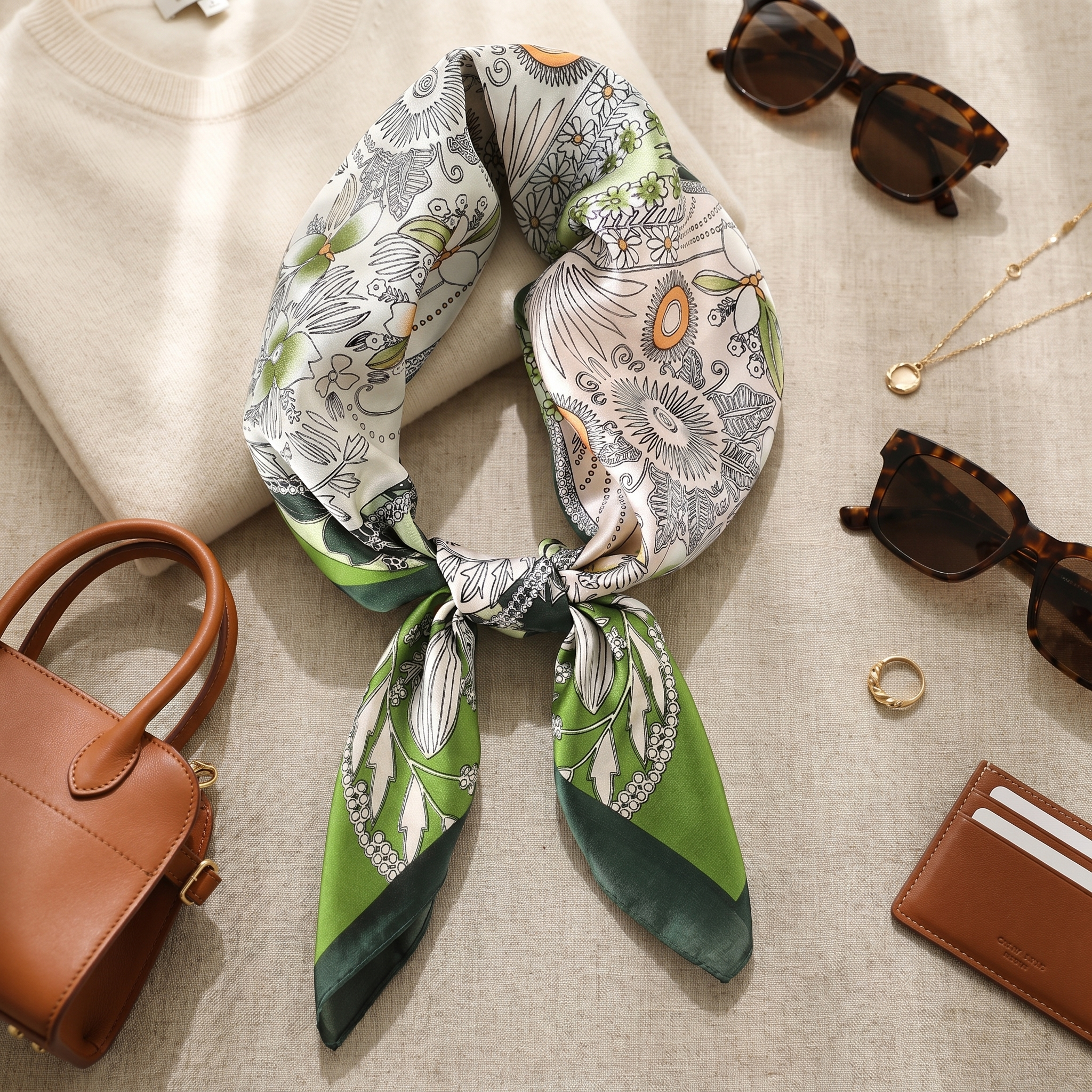 Bracksley multicolor floral satin scarf for women, 27 inch square — view 2