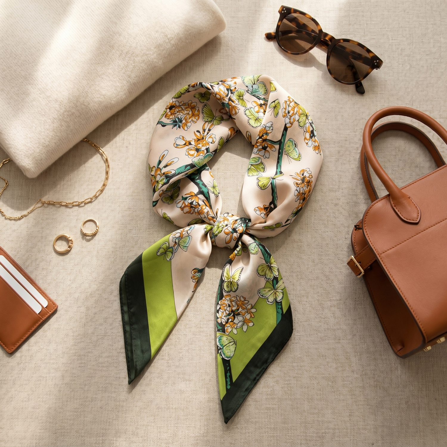 Bracksley multicolor floral satin scarf for women, 27 inch square — view 2