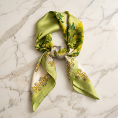 Bracksley green floral satin scarf for women, 27 inch square — view 1