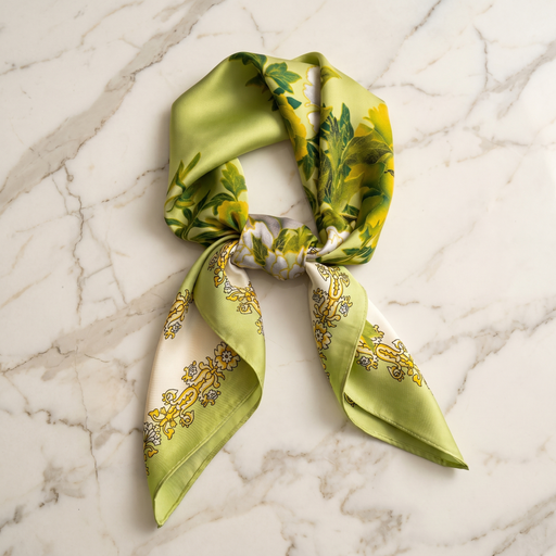 Bracksley green floral satin scarf for women, 27 inch square — view 1