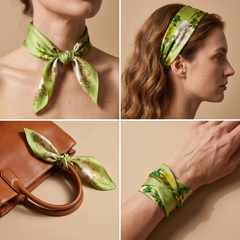 Bracksley green floral satin scarf for women, 27 inch square — view 3