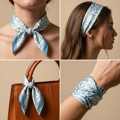 Bracksley blue floral satin scarf for women, 27 inch square — view 3