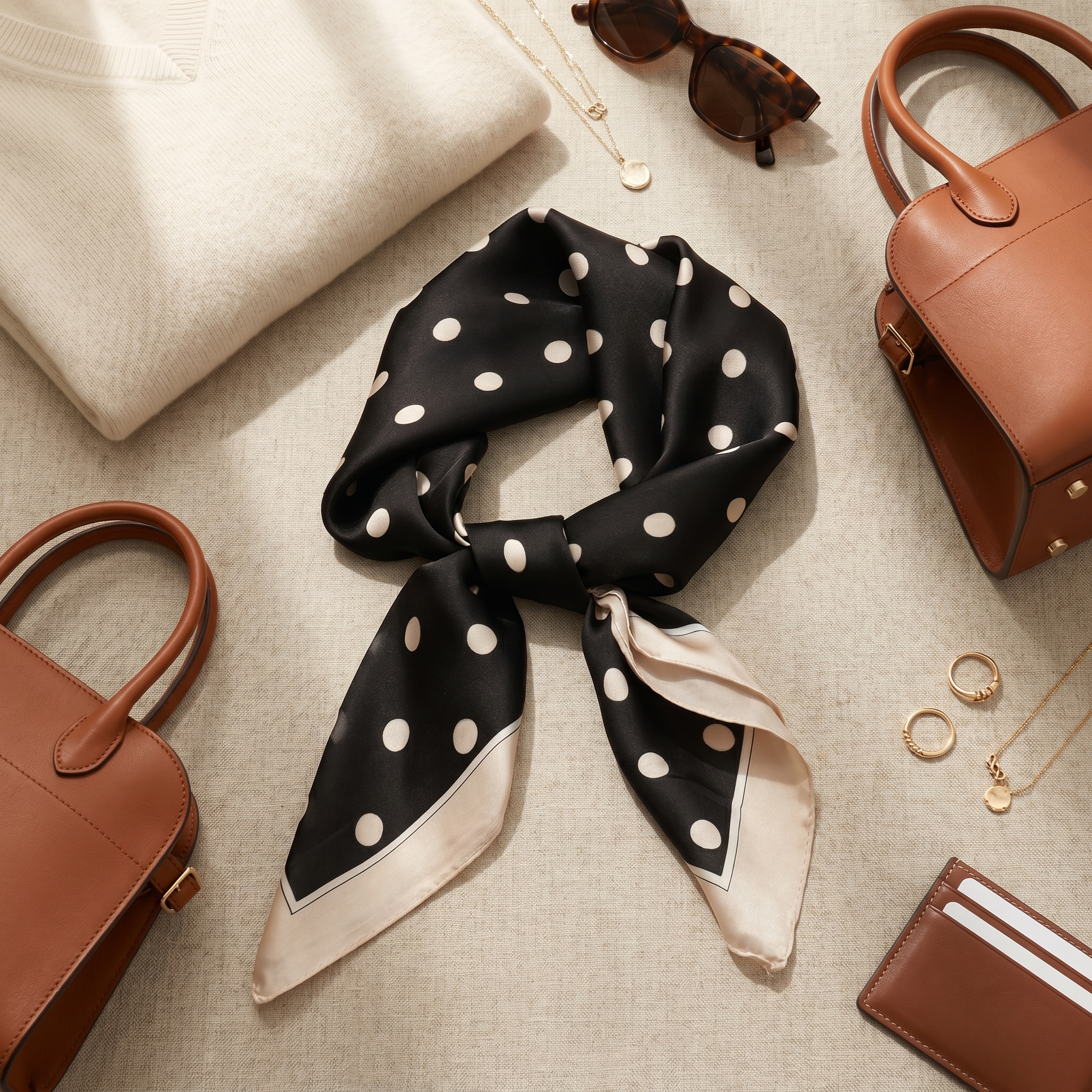 Bracksley black geometric satin scarf for women, 27 inch square — view 2