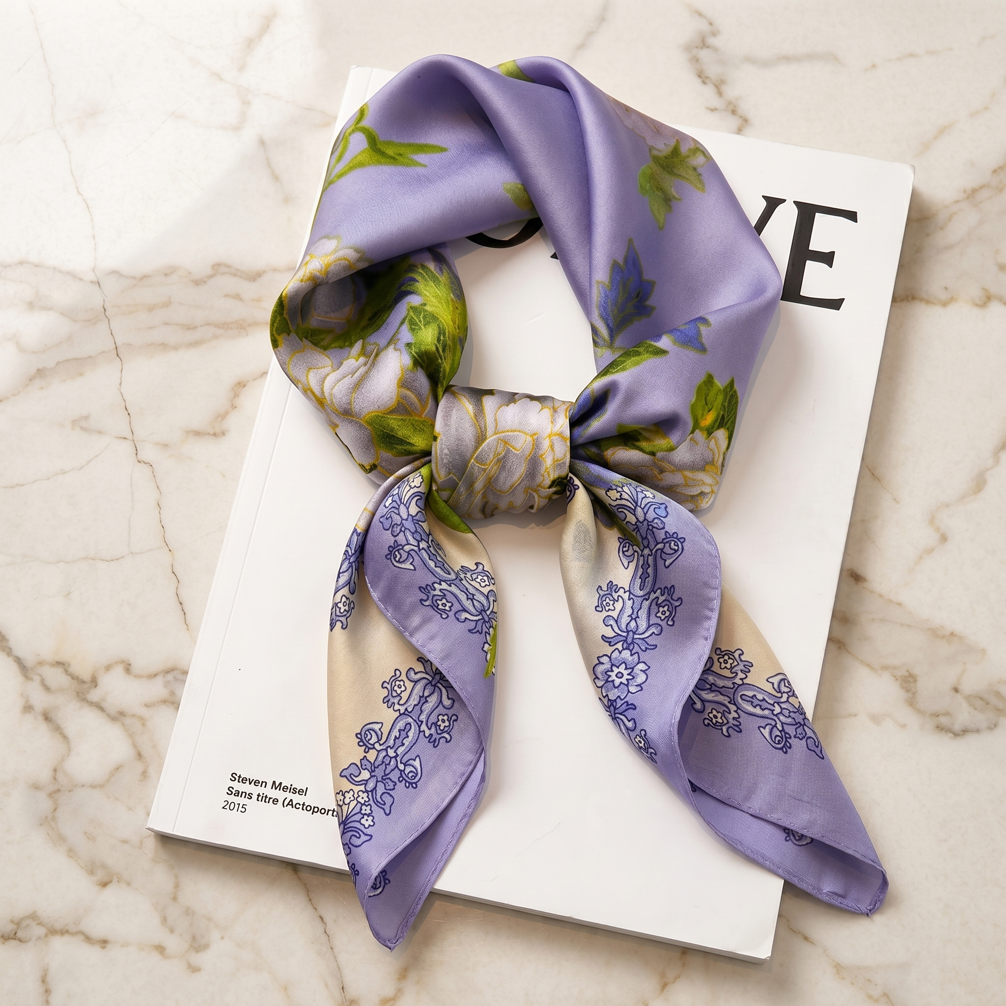 Bracksley purple floral satin scarf for women, 27 inch square — view 1