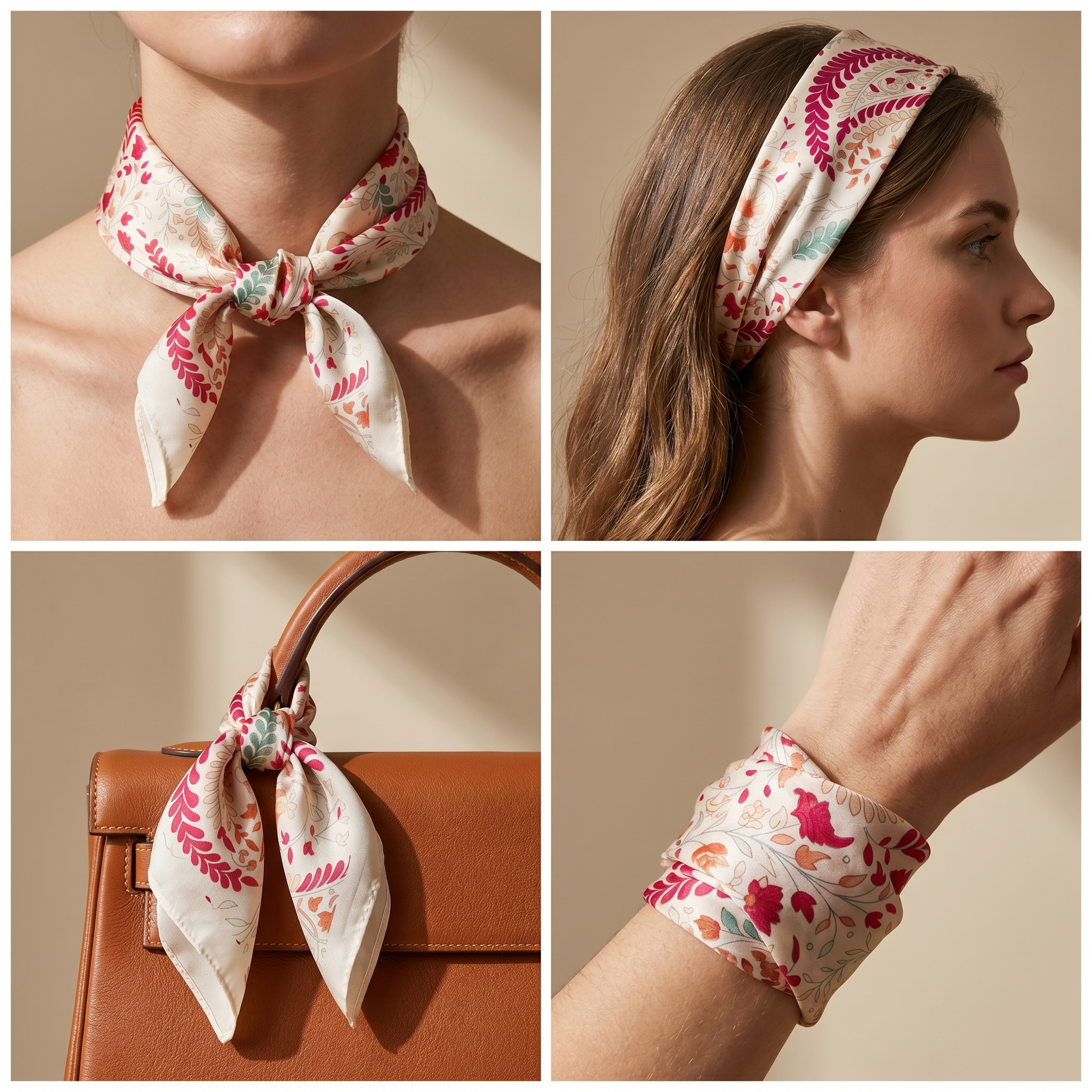 Bracksley multicolor floral satin scarf for women, 27 inch square — view 3