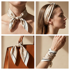 Bracksley beige geometric satin scarf for women, 27 inch square — view 3