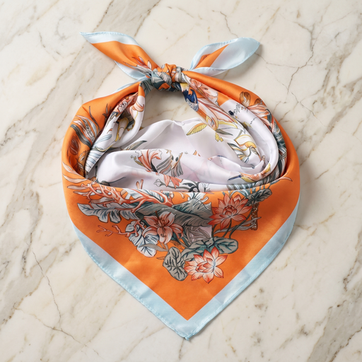 Bracksley orange floral satin scarf for women, 27 inch square — view 1