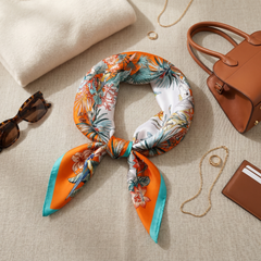 Bracksley orange floral satin scarf for women, 27 inch square — view 2