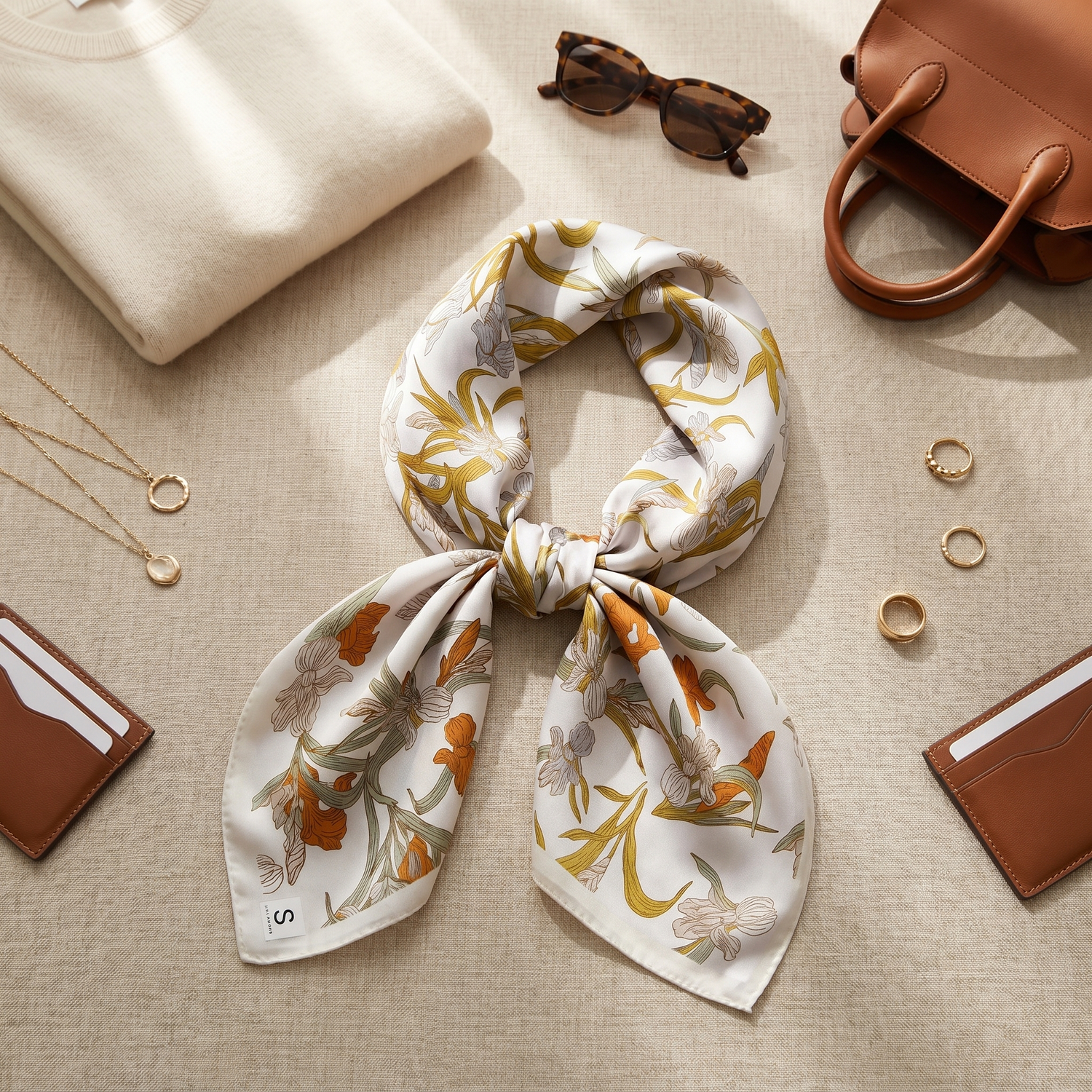 Bracksley multicolor floral satin scarf for women, 27 inch square — view 2