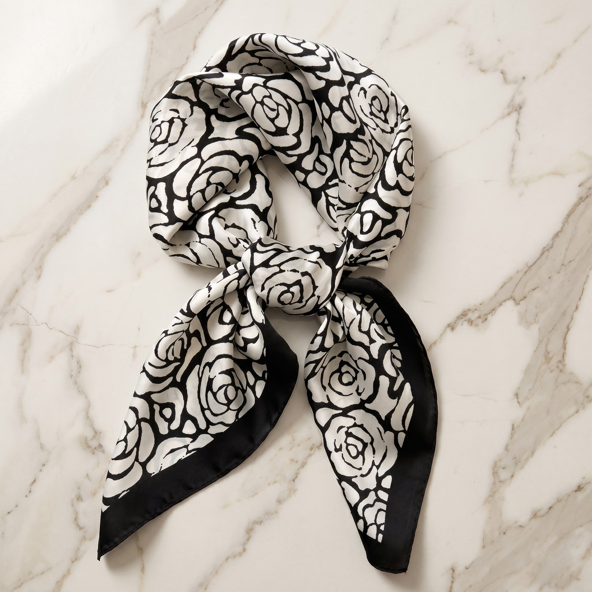 Bracksley black floral satin scarf for women, 27 inch square — view 1