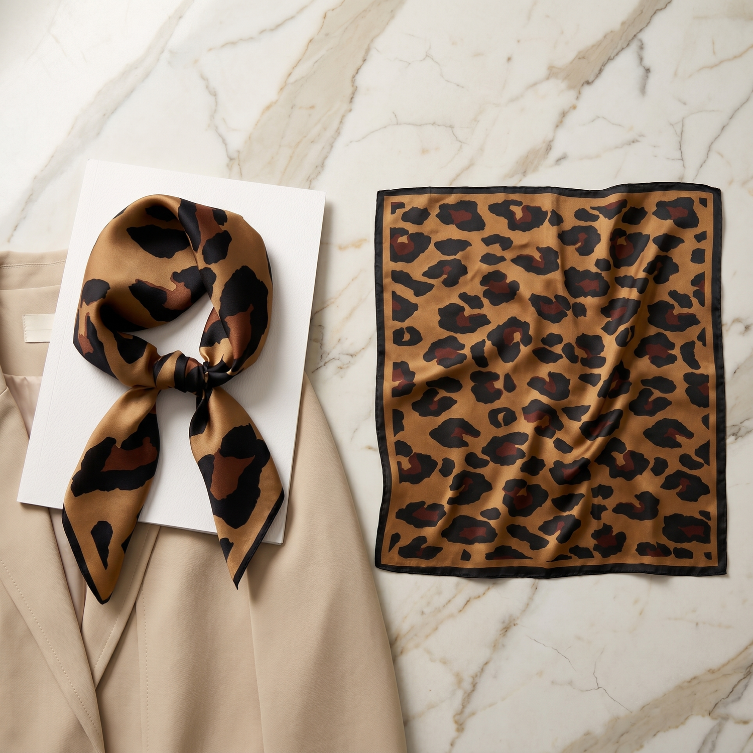 Bracksley brown animal satin scarf for women, 27 inch square — view 1