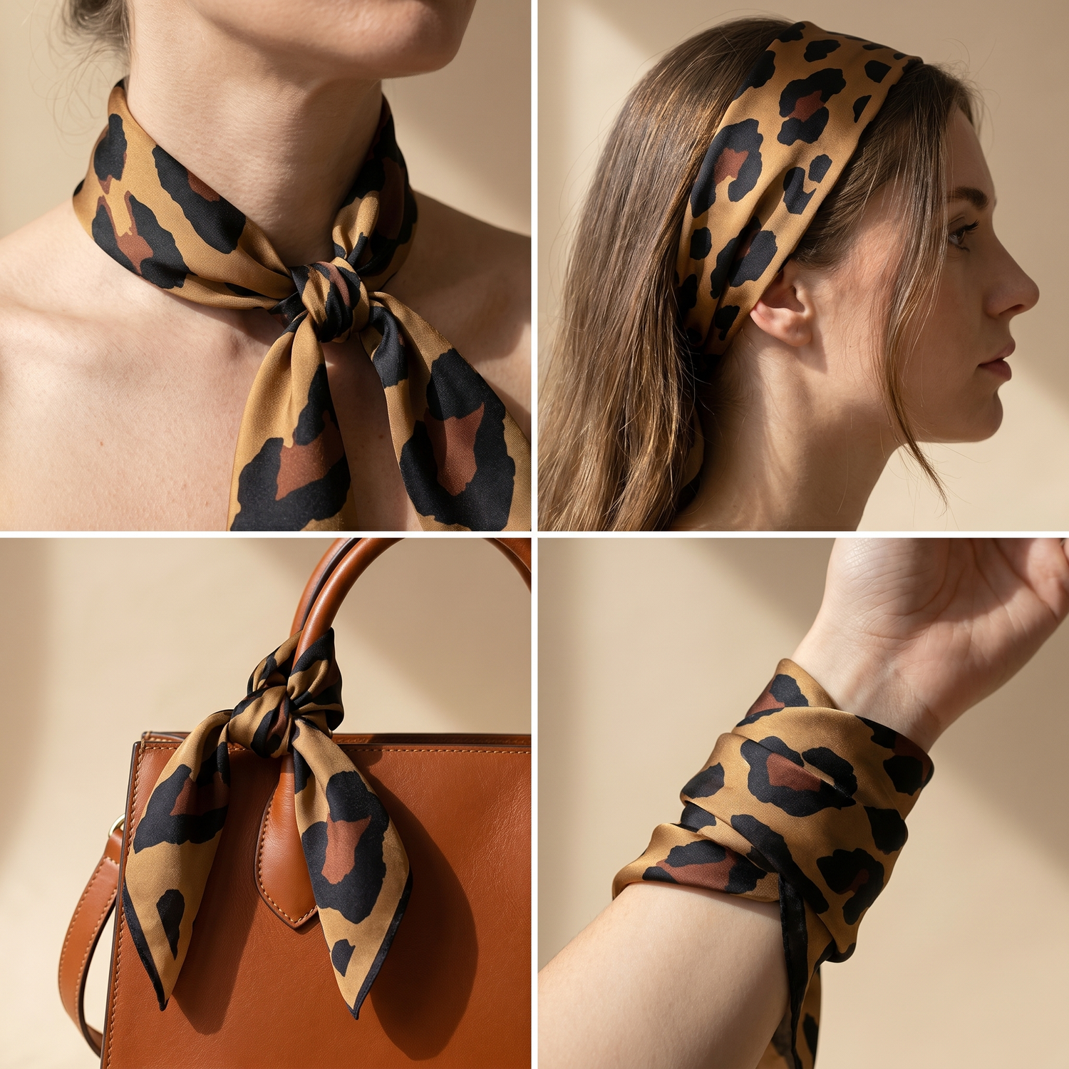 Bracksley brown animal satin scarf for women, 27 inch square — view 3