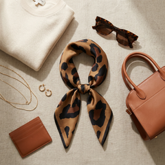 Bracksley brown animal satin scarf for women, 27 inch square — view 2