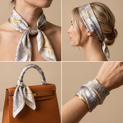 Bracksley gold floral satin scarf for women, 27 inch square — view 3