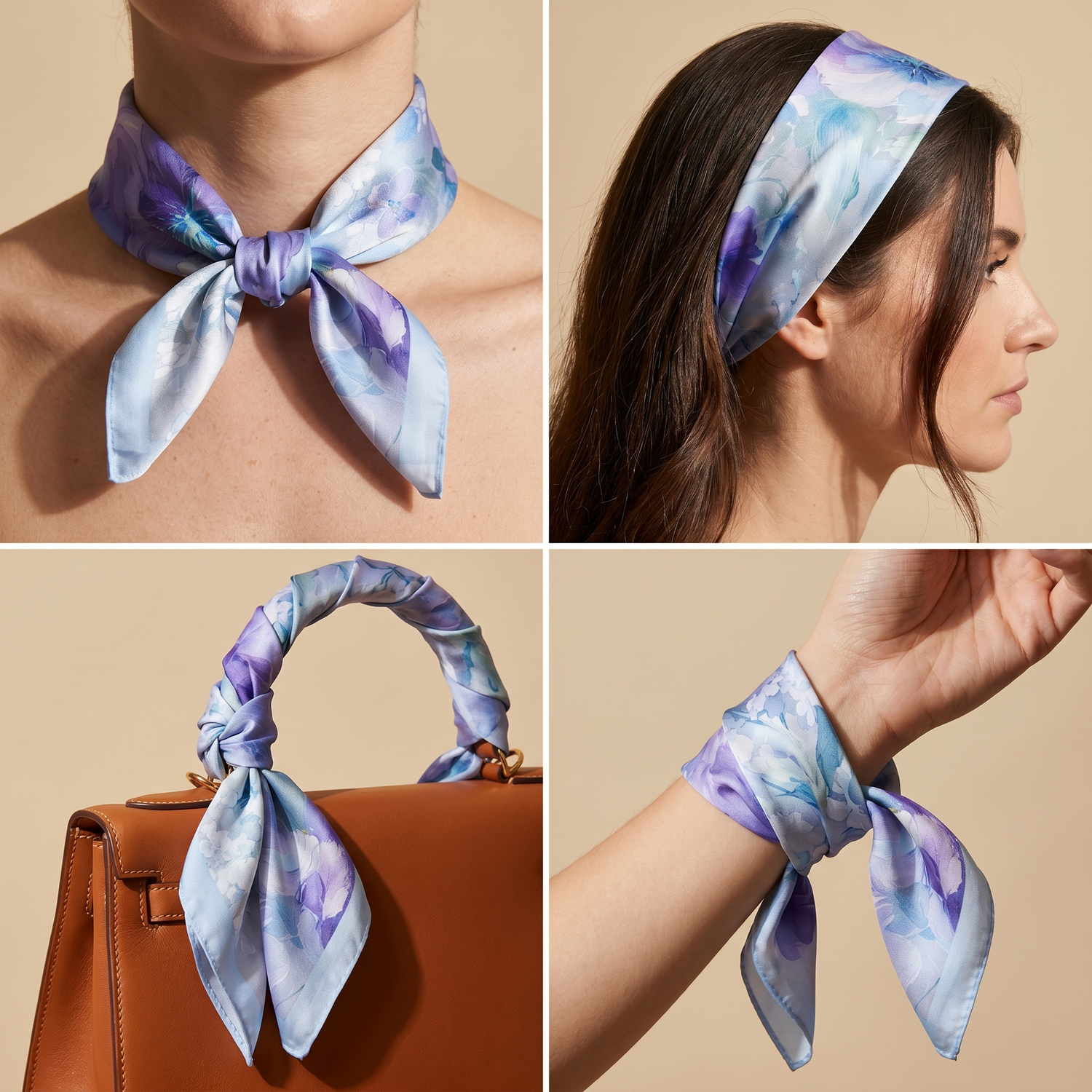 Bracksley multicolor floral satin scarf for women, 27 inch square — view 3