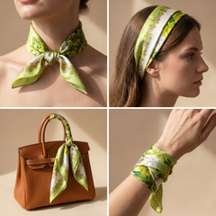 Bracksley green floral satin scarf for women, 27 inch square — view 3