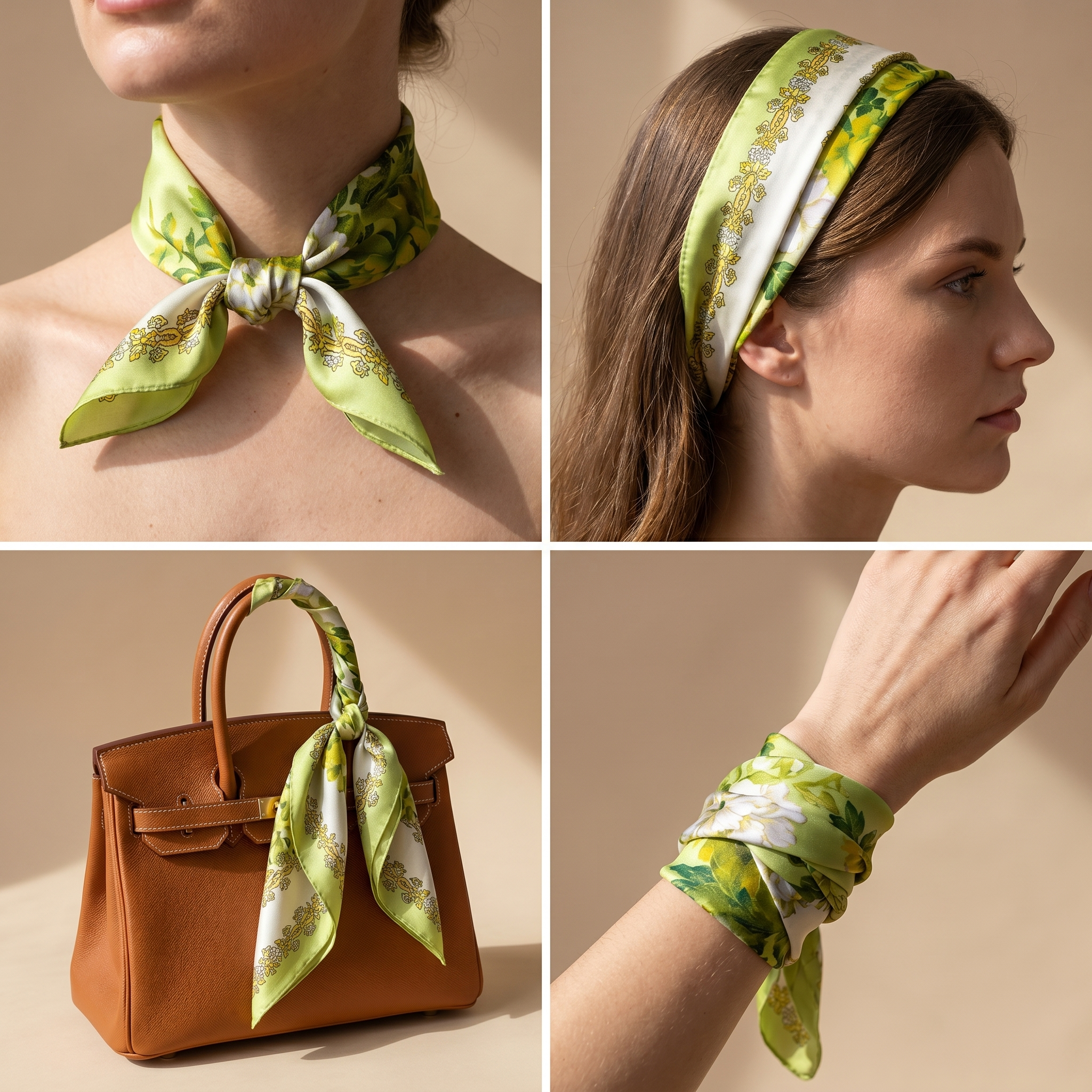 Bracksley green floral satin scarf for women, 27 inch square — view 3