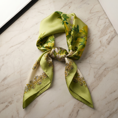 Bracksley green floral satin scarf for women, 27 inch square — view 1