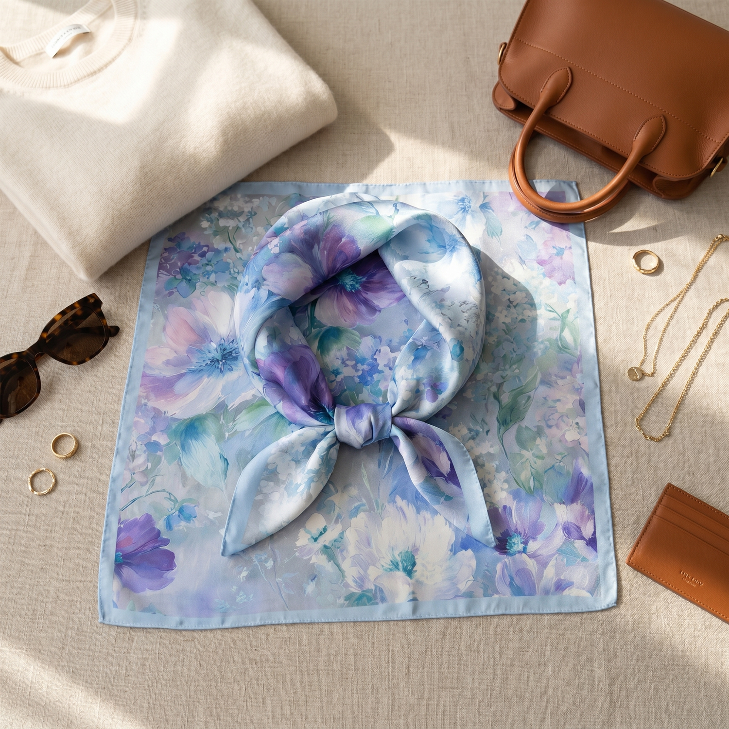 Bracksley multicolor floral satin scarf for women, 27 inch square — view 2